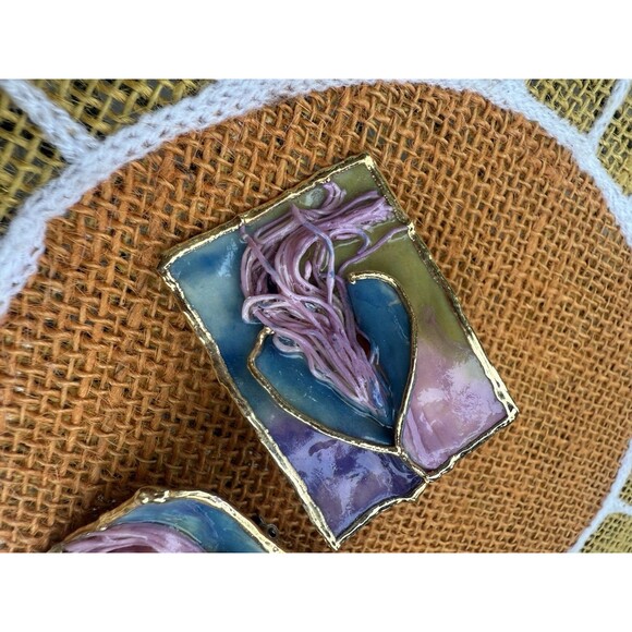 VTG  signed  1988 Amy Lacombe designer blue  green Clip On Earrings - Picture 3 of 8